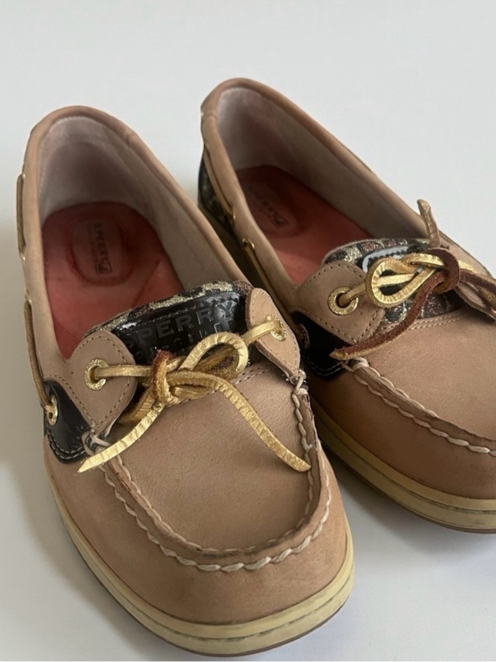 Sperry Blush Leather Boat Shoes with Leopard Trim - Picture 3 of 4